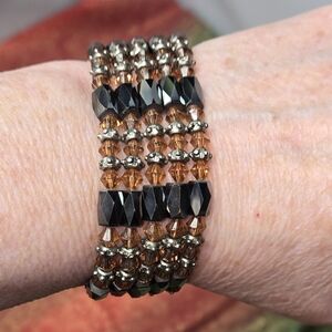 Hematite Black and Amber Citrine  Multi-Row Stretch Bracelet